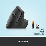 Logitech Lift Vertical Ergonomic Mouse, Wireless, Bluetooth or Logi Bolt USB Receiver