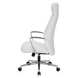 Office Star Products Antimicrobial Fabric High-Back Commercial Office Chair, Channel Tufting with Lumbar Support, Fixed Padded Aluminum Arms, Chrome Base, Dillon Snow White Fabric