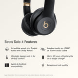 Beats Solo 4 - Wireless On-Ear Bluetooth Headphones, Up to 50-Hour Battery Life, Ultra-Lightweight Comfort, Powerful and Balanced Sound, Apple & Android Compatible - Black & Gold