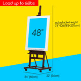 MEEDEN Large Studio Artist Easel, Holds Max Canvas 48", Solid Beech Wood H-Frame Easel with Large Storage Tray, Adjustable Art Painting Easel Stand with Wheels for Beginners & Artists, Deep Walnut