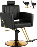 MIMWOW Black Gold Reclining Salon Chair for Hair Stylist, Hair Barber Chair with Heavy Duty Hydraulic Pump, Salon Styling Chair Hairdresser Tattoo Braiding Beauty Spa Equipment, Elegant Black Gold