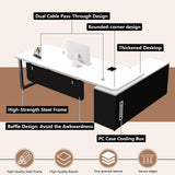 L Shaped Executive Office Desk Large Computer Desk with Storage Cabinets, Solid Wood Board Steel Frame