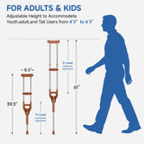 Loyoda Adjustable & Shock-Absorbing Crutch with Dual Height Adjustment, Under Arm Crutches for Adults & Kids 4'3" to 6'3"，Ergonomic Handle & Durable Rubber Tip for Maximum Comfort and Support