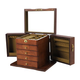 LOYALHEARTDY Large Wooden Jewelry Box Drawer 5 Layers+2 Swing-Out Cabinets, Jewelry Case Cabinet with Mirror and Lock Ring Necklacel Earrling Bracelet Organizer Storage Display Box