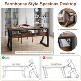 LUKYRA 47 Inch Computer Desk with Storage, Office Desk, Large Legroom, Sturdy U-Shaped Metal Frame Study Table, Home Rustic Brown