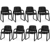 GIANTEX Waiting Room Guest Chairs Set of 8, Leather Office Reception Chairs with Padded Armrests, Sled Base, Metal Frame, Stationary Side Chairs No Wheels for Conference Meeting Lobby Home, Black