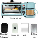3 in 1 Breakfast Station, electric Breakfast Maker with Timer, Toaster with Frying Pan and Coffee Machine, Versatile Breakfast Maker for Apartments Kitchenettes