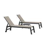 PURPLE LEAF Patio Chaise Lounge Set of 2 with Side Table Textilene Taupe