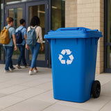 Getzi Blue Recycle 95-Gallon Wheeled Rectangular Trash Can with Hinged Lid
