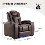 ANJ Power Home Theater Seating, PU Leather Electric Recliner Chair with Adjustable Headrest, Dual Motors Movie Reclining Chairs with LED Lights,USB Port, Cup Holders, Hidden Arm Storage (Brown)
