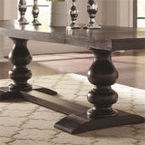 BOWERY HILL Extendable Dining Table, 30" H x 94.75"-122.75" L x 42" W, Hardwood Construction, Antique Noir Finish, Trestle Base, Traditional Style, Seats 10, Ideal for Formal Dining Room