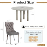 SSLine Faux Stone Round Dining Table Set for 6 w/Velvet Chair,Mars Pattern