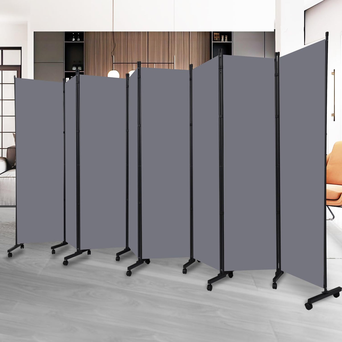 Room Divider Folding Privacy Screens with Lockable Wheels, 176'' Fabri ...