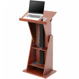 Pneumatic Height Adjustable Podium, Professional Presentation Lectern with 24 inch Platform and Storage Shelves