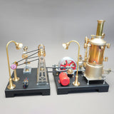 MechPuConToy Steam Engine Model with Boiler and GF-01 Workshop DIY Kit, SE-03 Full Metal Stationary Mill Beam Engine Steam Engine Model Kit That Works with Generator and Lamp Stand (65PCS)