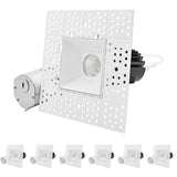 LUXRITE 2 Inch Square Trimless LED Recessed Light, 5CCT Selectable 2700K-5000K, Interlocking Module, 15W, 1000LM, High Output, Dimmable Ceiling Spotlight, Wet Rated, IC Rated, ETL Listed (6 Pack)