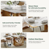 POVISON 63" Modern Dining Table for 4-6, Hobart Rectangle Dining Table, Matte White Sintered Stone Dining Tabletop with Bronze Carbon Steel Pedestal Table (Table Only)