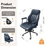 Blue Leather Office Desk Chair with Wheels and Arms, Height Adjustable