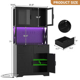 Unikito 71" Pantry Cabinet with LED Light & Outlet, Tall Kitchen Pantry Storage Cabinet with Microwave Stand, DIY Pegboard, Drawers and Adjustable Shelf, Farmhouse Kitchen Hutch for Dining Room