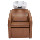 BarberPub Backwash Shampoo Station Chair, Adjustable Porcelain Ceramic Hair Wash Bowl Sink Unit Station, Reclining Shampoo Station Chair for Spa Beauty Salon Hair Salon Equipment 9303 (Brown)