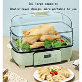 Food Steamer 26L, 2-Tier Touch Screen Control, 12-Hour Timer, 6 Cooking Modes, Removable Pot for Meat, Dumplings, and Vegetables