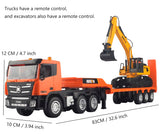 Ailejia RC Semi Truck Toy & RC Excavator Toy Set, Flattrailer Heavy Duty Trailer Tractor Truck 2.4Ghz Remote Control Construction Toys Vehicles with Lights, Birthday Gifts Ideas for Boys
