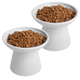 KITCHENLESTAR Ceramic Elevated Cat Bowls - 6.2 Inch Extra Wide Raised Cat Food and Water Bowl Set for Indoor Cats, Whisker-Friendly Ceramic Cat Dish for Elder Big Cats & Small Dogs,White,2 Pack
