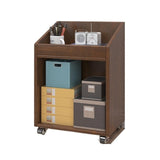 b89PvQuQt Office Cabinet File Cabinet Under Solid Wood Desk, Mobile Storage Side with Wheel, Low Office, Small Bookcase Shelf(Brown)