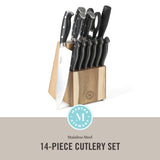 Martha Stewart Greeley 14 pc Triple- Riveted Cutlery Knife Acacia Wood Block Set w/Comfort Grip Handles- Black