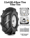 RONPOW 11x4.00-4 Tiller Tire and Wheel, 1" Axle Bore, 3-1/8" Centered Hub, 400 lb Load Capacity, 4 Ply Pneumatic Replacement Tire for Rototiller & Garden Tiller, 2 Pack Silver