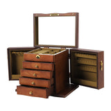 LOYALHEARTDY Large Wooden Jewelry Box Drawer 5 Layers+2 Swing-Out Cabinets, Jewelry Case Cabinet with Mirror and Lock Ring Necklacel Earrling Bracelet Organizer Storage Display Box
