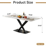 Maotifeys Modern Faux Marble Dining Table for 6, Rectangle 70" Pandora Marble Grain Tempered Glass Kitchen Table for 4-6, Luxury Dining Room Tables with Black Carbon Steel X-Base for Home Apartment