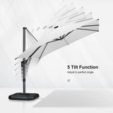PURPLE LEAF Cantilever Patio Umbrella 10' x 10' with Solar LED Light, White