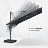 PURPLE LEAF Cantilever Patio Umbrella 10' x 10' with LED Light, Light Grey