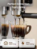 topzee Espresso Machine 20 Bar, Compact Coffee Maker with Milk Frother & Cold Brew Function, 52oz Removable Water Tank, Stainless Steel Cappuccino, Latte Maker, Silver