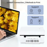 GRSJKRI Desktop Thermal Label Printer for 4x6 Shipping Package Maker 180mm/s BT Sticker Max.110mm Paper(USB with BT)