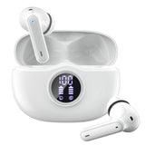 Fhumsh Wireless Earbuds Bluetooth 5.4 Headphones, Noise Cancelling Mic Ear Buds with 50H Playback, LED Digital Display, IPX7 Waterproof Earphones (Pure White)