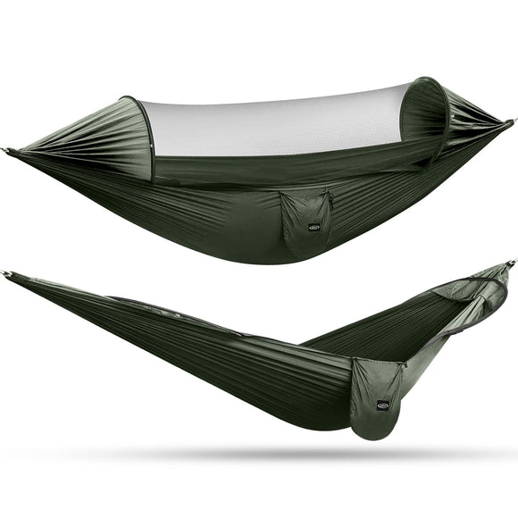 Large Camping Hammock with Mosquito Net 2 Person Pop-up Parachute Lightweight Hanging Hammocks (New Army Green) G4Free