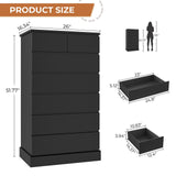 DICTAC Black Tall Dresser for Bedroom with 7 Drawers, 51.8" Tall Dressers & Chests of Drawers, Modern Wood Closet Organizer and Storage Cabinet, Large Vertical Dresser for Bedroom, Closet, Hallway