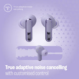True wireless noise-cancelling closed-stick earbuds, 48Hrs total playback, Wireless Charging, 6 Mics (Purple) JBL