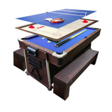 SIMBASHOPPING Pool Table 7 Foot Multigame Blue with Air Hockey, Table Tennis with Storage Benches – Bullet