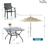 PHI VILLA Outdoor Table Chairs Set w/Umbrella, 5pc Patio Metal Furniture