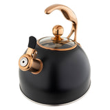Viking 3-Ply Stainless Steel Tea Kettle, 2.6 Quart Stovetop Hot Water Pot with Tempered Glass Lid, Ergonomic Handle, Induction Ready, Matte Black and Copper