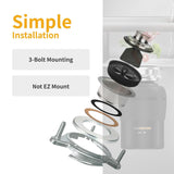 MAX DISPOSER Garbage Disposal 3/4 HP for Kitchen sink Quiet with Stopper Power Cord, Easy install, Continuous Feed Food Waste Disposer Stainless Steel Grind 0.75 Horsepower AC Motor Unit (MAX-4)