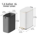 KUK Slim Bathroom Trash Can with Lid, 1.6 Gal / 6L Stainless Steel Small Garbage Bin with Detachable Inner Bucket