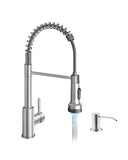 GIMILI LED Kitchen Faucet with Soap Dispenser, Modern Single Handle Spring Kitchen Sink Faucets with Pull Down Sprayer
