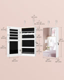 SONGMICS Mirror Jewelry Cabinet Armoire with Built-in LED Lights, Wall or Door Mounted Jewelry Storage Organizer, 3.8 x 14.6 x 26.4 Inches Hanging Mirror Cabinet, Gift Idea, White UJJC050W01