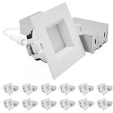 LUXRITE 3 Inch LED Recessed Light, Regressed Mini Panel Spotlight, 5CCT 2700K-5000K, 9/12 Watts, 750/1000 Lumens, Dual Dimmable (TRIAC & 0–10V), 90° Beam, Wet Rated, ETL, Square (12 Pack)