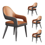 Quvex Modern Scratch-Resistant Leather Dining Chairs Set of 4 with Arms, Upholstered Kitchen & Dining Room Chairs with Ergonomic Curved Back, Thick Cushion Seat & Heavy-Duty Metal Legs, Orange & Grey
