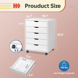 5-Drawer Chest, Wood Storage file Cabinet with Wheels, White DEVAISE